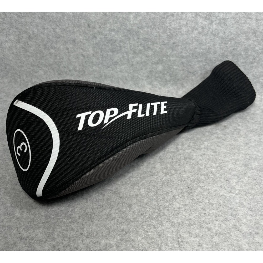 Top Flite 3 Wood Golf Club Headcover Black Gray Knit Stretch Sock Style Cover